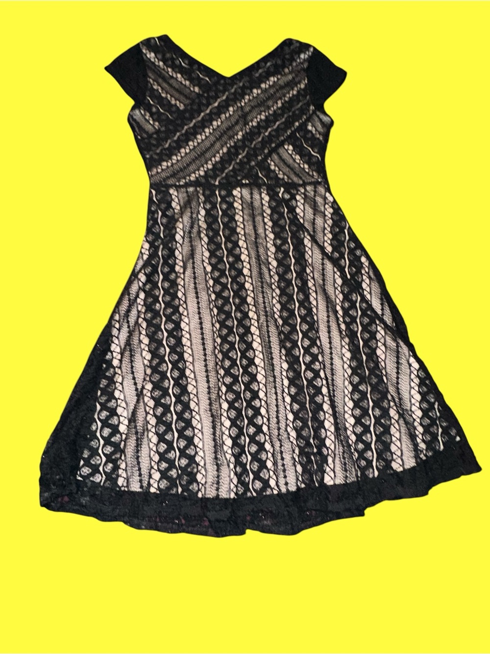 Brixon Ivy Black Lace Bodice Dress with Nude Lining